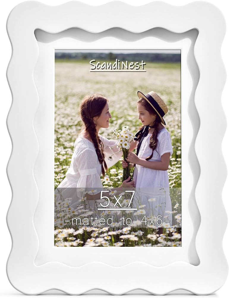 Scalloped 5x7 Picture Frame, Real Glass Wood Frame with Reversible Mat for 4x6 Print, Wavy Edge f... | Amazon (US)