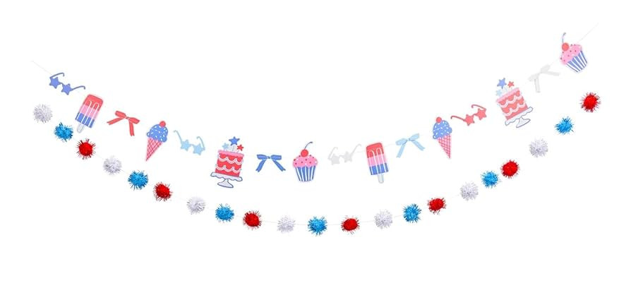 My Mind's Eye Patriotic Summer Party Banner Set, 6 Ft, Red White Blue Pom Poms and Paper Cutouts,... | Amazon (US)