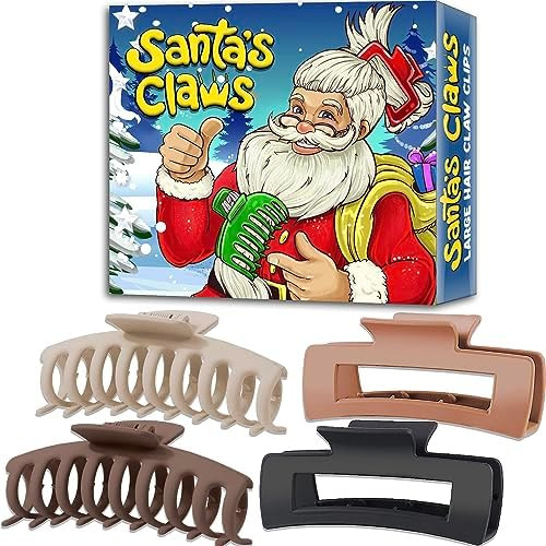 4 Hair Claws - Christmas Stocking Stuffers for Women. Santa's Claws Christmas Gifts Box for Girls... | Amazon (US)