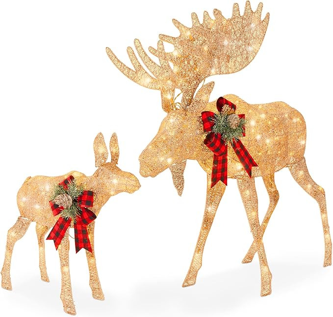 Best Choice Products 2-Piece Moose Family, Lighted Outdoor All-Weather Christmas Yard Decoration ... | Amazon (US)