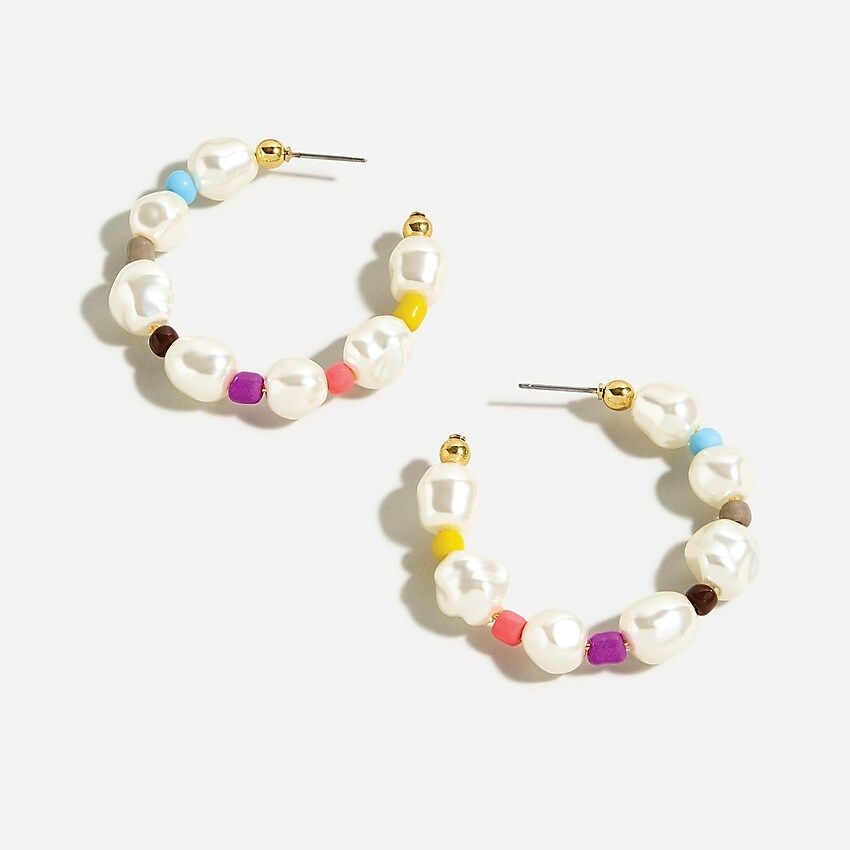 Rainbow pop pearl hoop earrings | J.Crew US