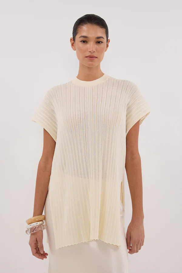 JADE CREAM SLEEVELESS KNIT TOP | DISSH