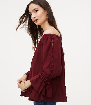 LOFT Petite Button Sleeve Off The Shoulder Blouse | LOFT