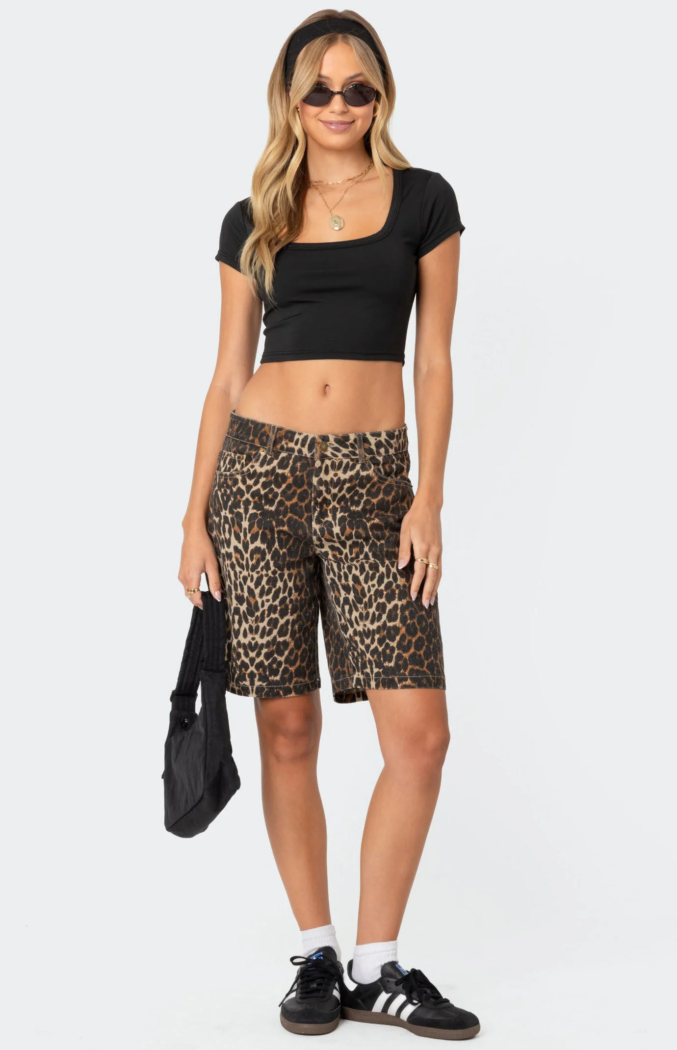 Edikted Women's Leopard Low Rise Denim Bermuda Shorts - Size XS | PacSun