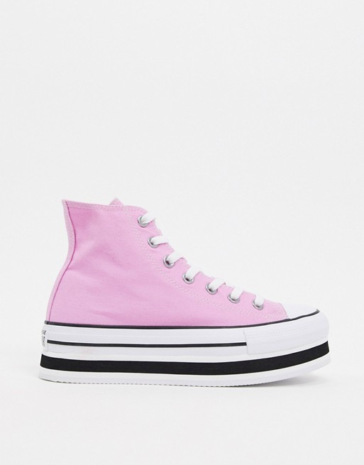 Converse Chuck Taylor Hi Layer Flatform Pink Sneakers | ASOS US