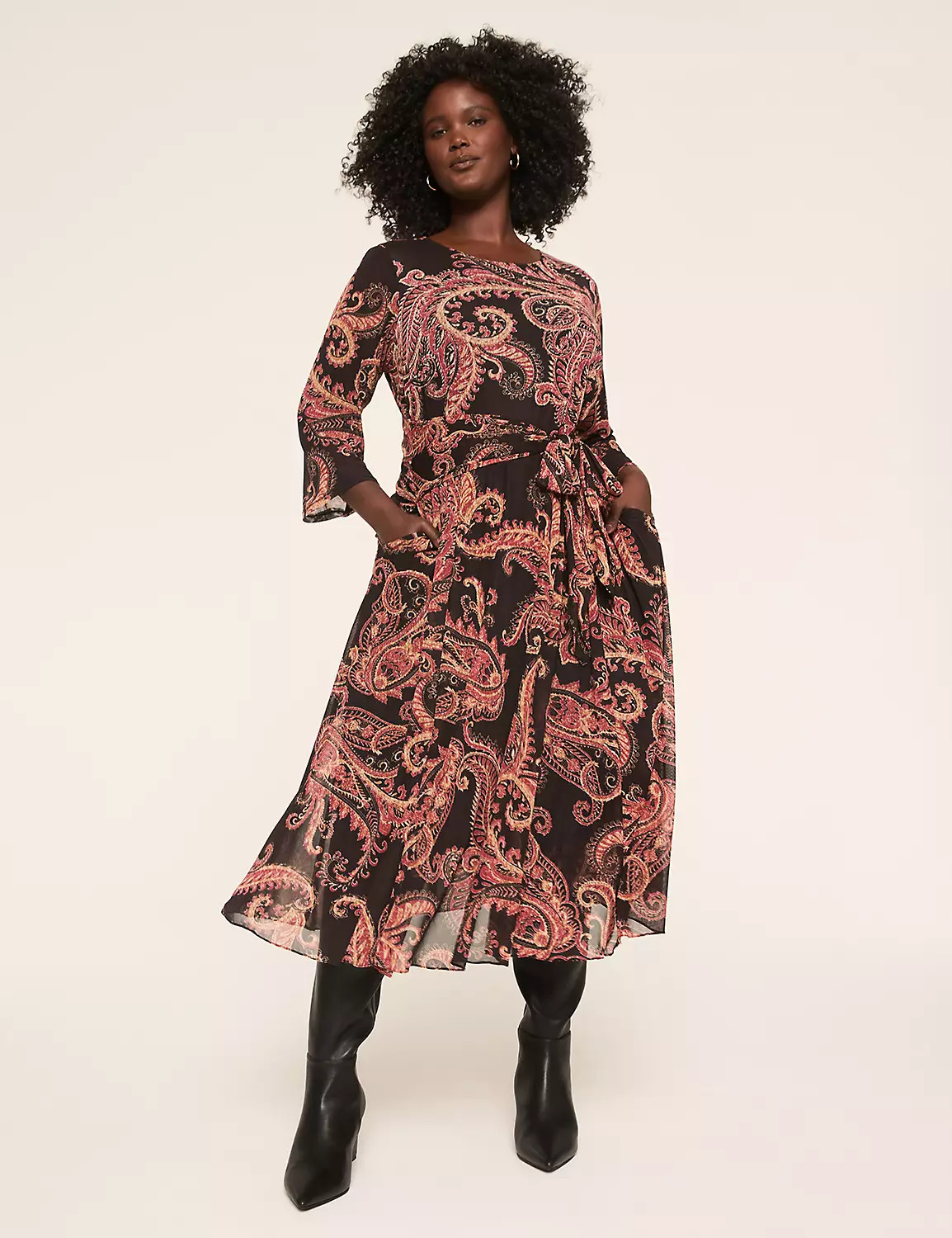 3/4-Sleeve Tie-Waist Dress | LaneBryant | Lane Bryant (US)