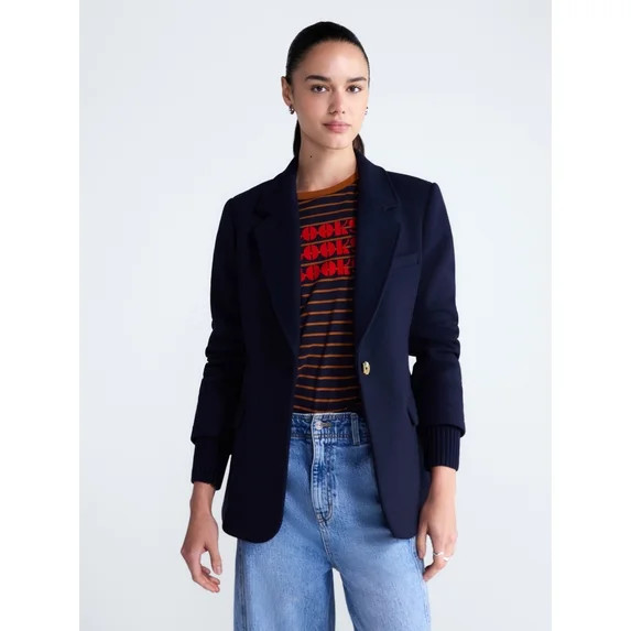 Free Assembly Women's and Women's Plus Single-Breasted Blazer with Ribbed Cuffs, Sizes XS-4X | Walmart (US)