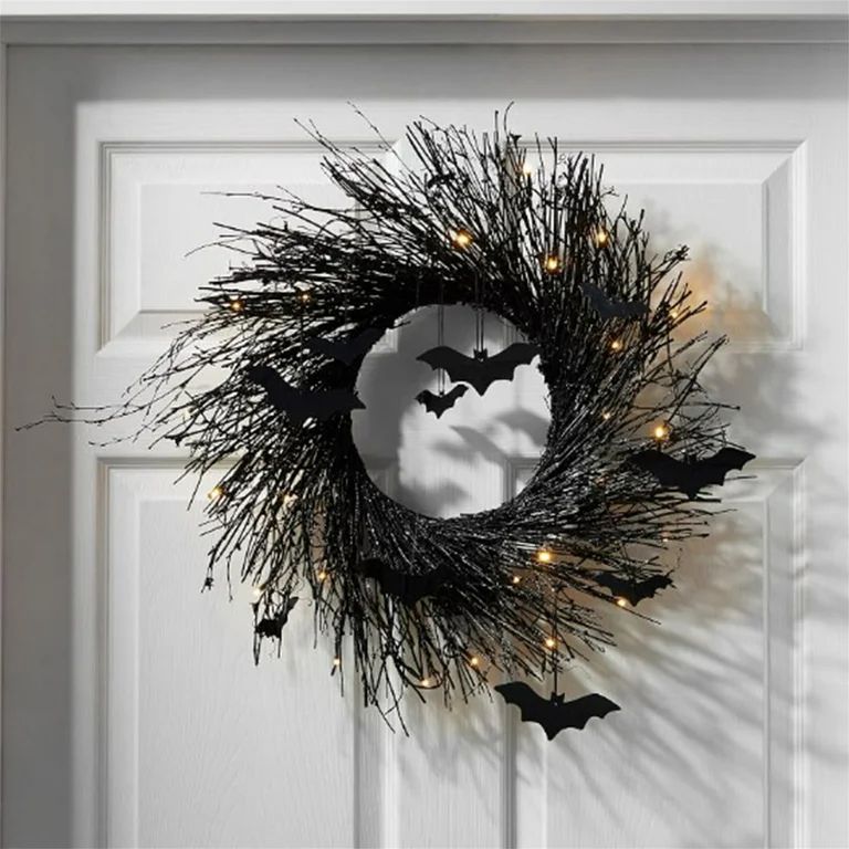 Halloween Decorative Wreath, Bat Hanging Garlands with Light Halloween Wreath Deadwood Wreath for... | Walmart (US)