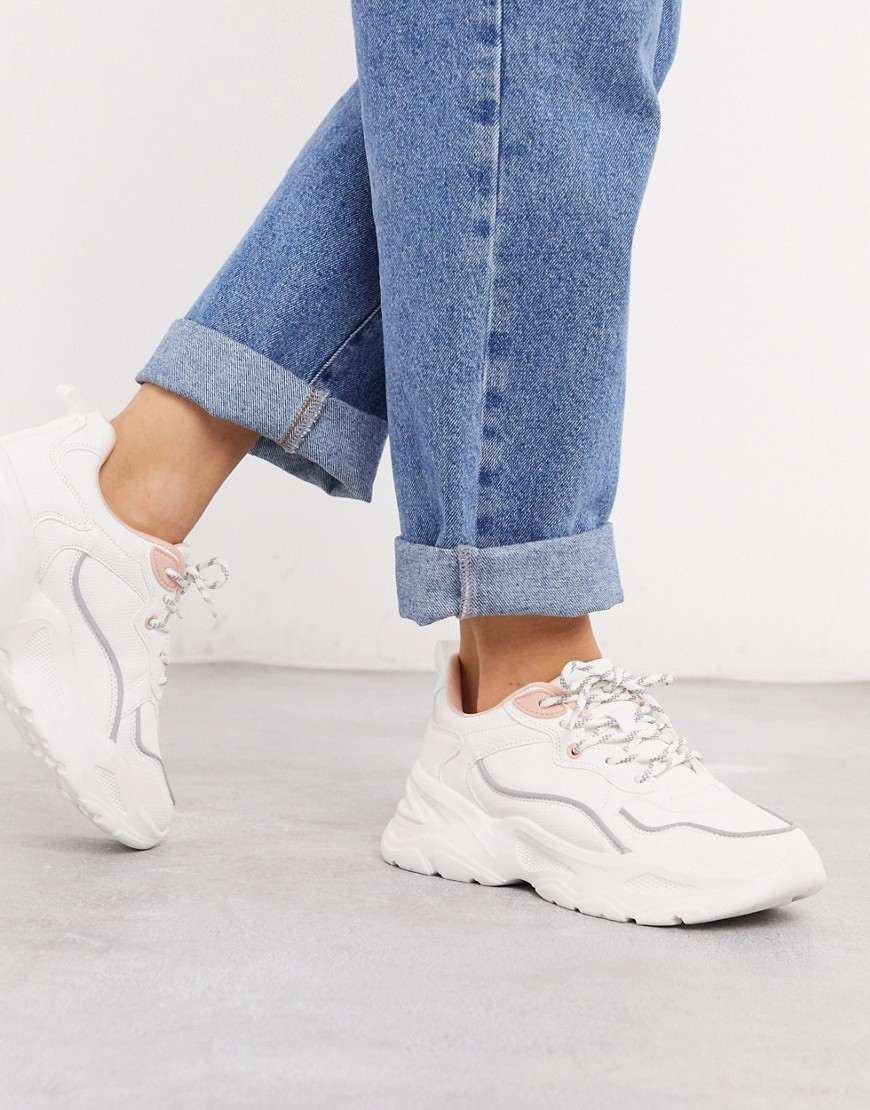 Bershka chunky sneaker with gray and pink piping in white | ASOS (Global)