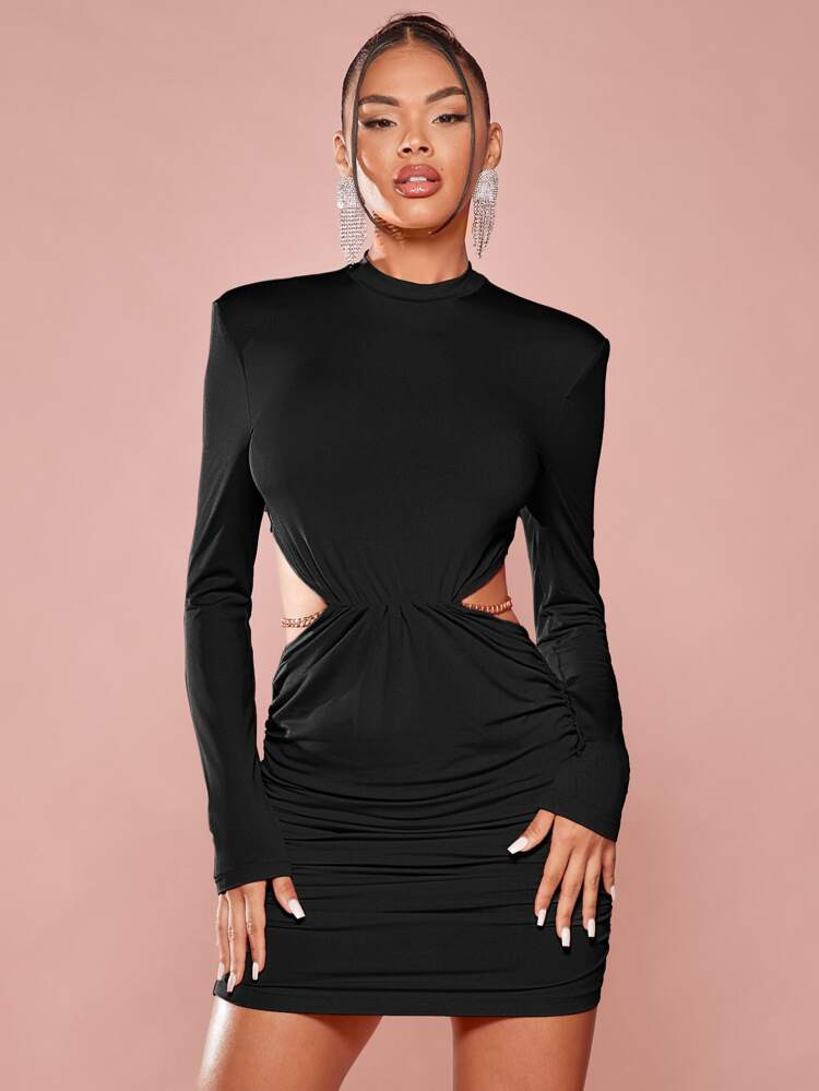 SHEIN BAE Shoulder Pad Cut Out Ruched Bodycon Dress | SHEIN