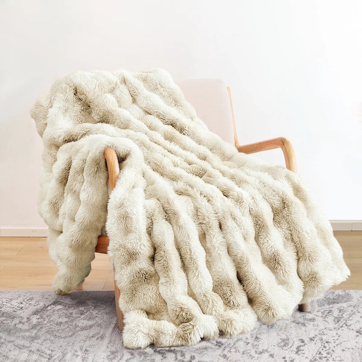 Haalan Cozy Faux Rabbit Fur Soft Reversible Throw Blanket | Wayfair North America