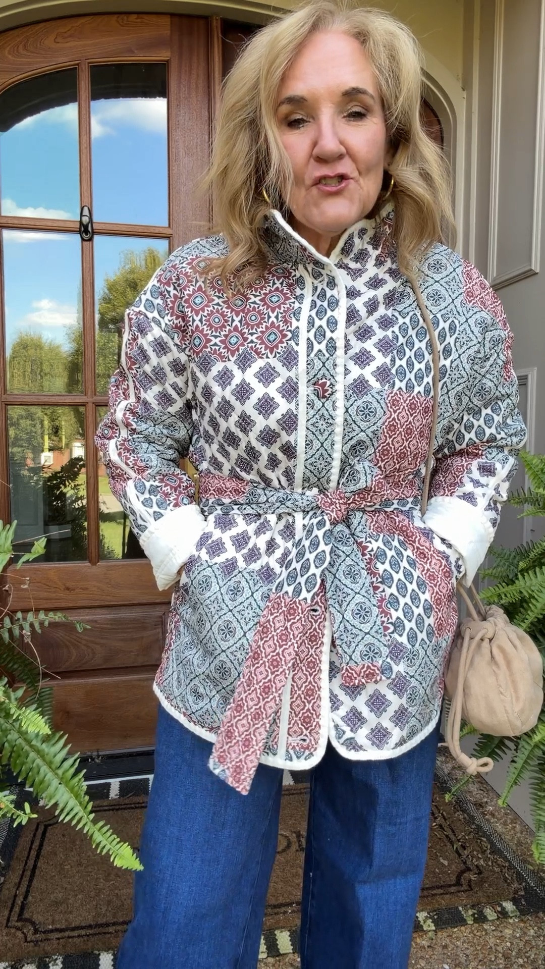 Lightweight quilted jacket with self tie from Nordstrom rack. You won’t believe the price. I’m wearing a medium.

Wide leg dark washed jeans by Paige. These are my most comfortable flattering favorite jeans. They’re pricey and they’re worth every penny. I wear a size 29 regular.

My boots are suede and I found them on sale. I size up a half size for the pointed toe.


#LTKOver40 #LTKFindsUnder100 #LTKSeasonal