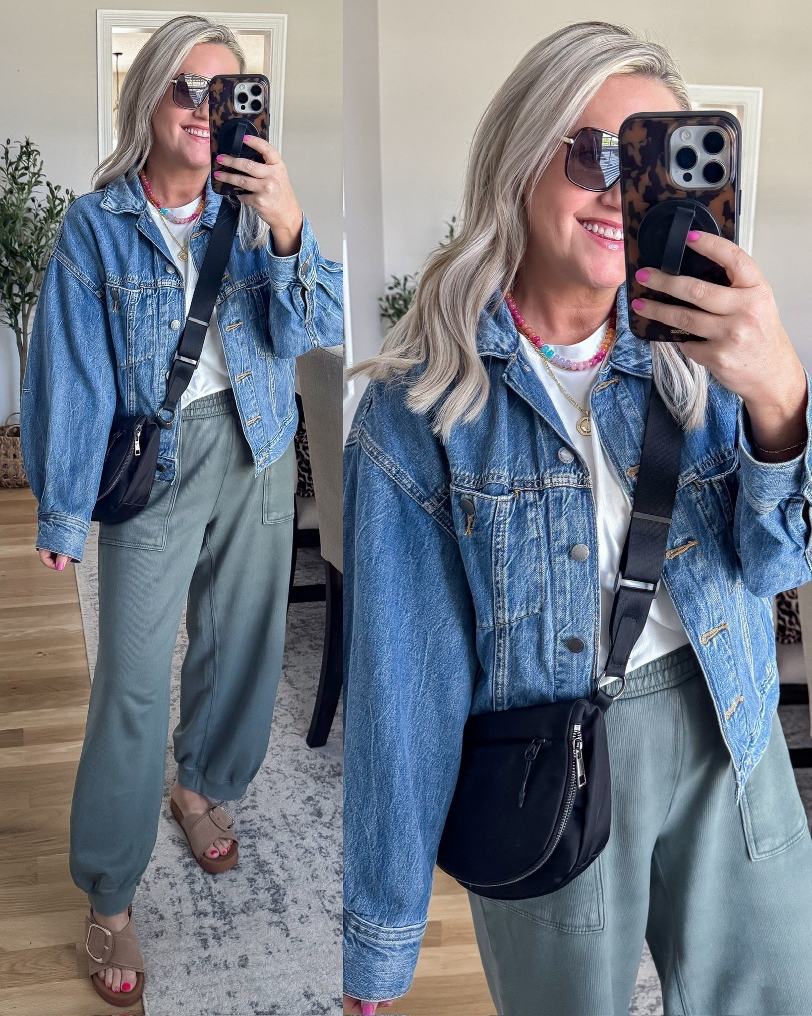 This is one of those outfits I keep reaching for on repeat. These joggers are so comfortable but still look put together, and I love them paired with a simple tee and denim jacket. Easy for errands, travel days, or just everyday mom life.

jogger outfit casual everyday outfit denim jacket outfit comfy mom style travel outfit airport outfit athleisure look neutral outfit ideas lovelylifestyling 

#LTKootd #LTKSeasonal #LTKTravel