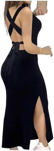GORGLITTER Women's Open Back Cut Out Maxi Dress Graduation Backless Criss Cross Night Out Bodycon... | Amazon (US)