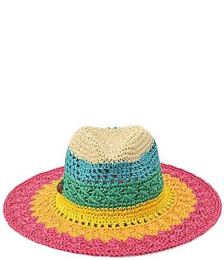 Kurt Geiger London Straw Rainbow Stripe Crochet Fedora Hat - Rainbow | Dillard's