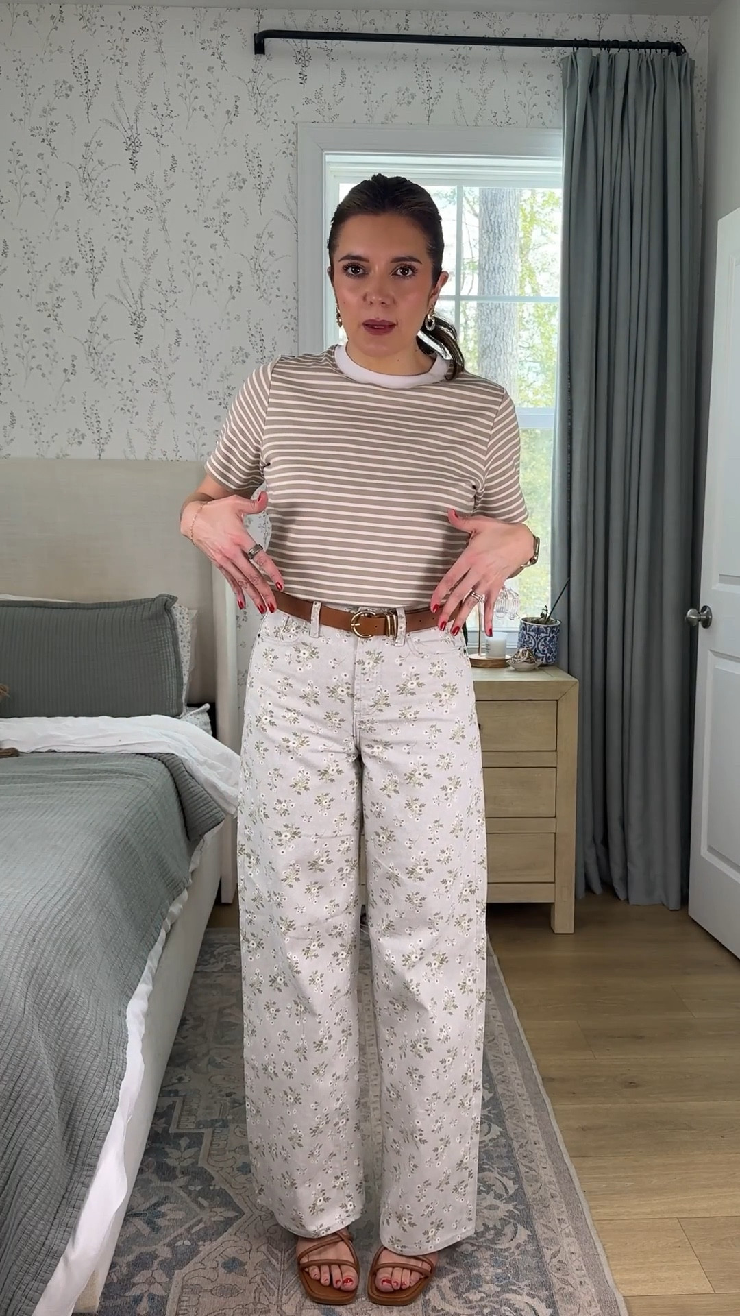 Most purchased pair of jeans from
The last week!! Floral jeans with wide leg cut. I’m 5’7” in a size 2. Striped tee in a small. 

#LTKSaleAlert #LTKOver40