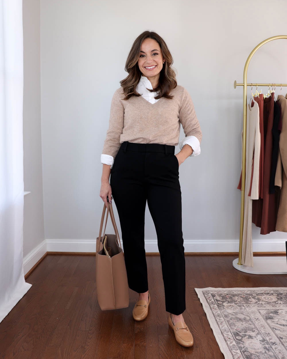 A few styles of petite-friendly black work pants for Fall!

Outfit 1:
Black straight pants (Gap): petite xs / 10.5” rise / 24.5” inseam - recommend a size down
V neck sweater (Quince): xs in oatmeal
Button down top (J.Crew Factory): petite xxs
Loafers: tts

Outfit 2:
Black pants (BR Factory): petite xxs / 10” rise / 27.5” inseam Grey top (Quince): xs
Tote bag (Quince)
Loafers: tts

Outfit 3:
Black pants (Ann Taylor): petite 00 - 10” rise, 28.5” inseam. I prefer the curvy fit - it adds room at the hips.
Top (Nordstrom): xs
Belt (Aritzia)
Boots (J.Crew): tts

Size comparison: 4’10” (32”, 24”, 36”), 25” ankle inseam and 27.5-28” full length inseam

#LTKPetite #LTKWorkwear #LTKSaleAlert