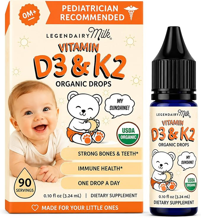 Legendairy Milk Vitamin D Drops for Infants, Organic Baby Vitamin D3 K2 Liquid 400 IU, Vegan for ... | Amazon (US)