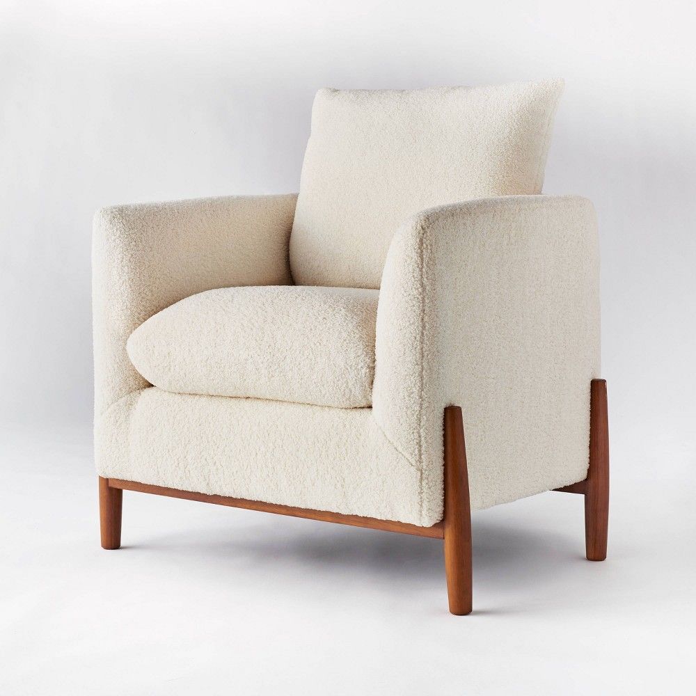 Elroy Sherpa Accent Chair with Wood Legs Cream - Threshold designed with Studio McGee | Target