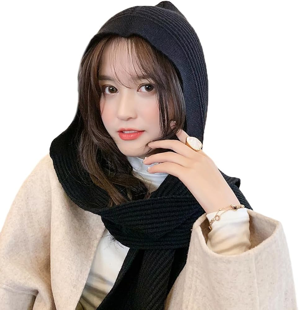 Topwon Women Winter Hooded Hat with Scarf Attached Crochet Knit Shawl Pullover Neckwarmer | Amazon (US)