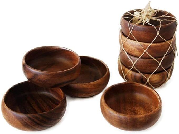 Acacia Handmade Wood Carved Plates - Set of 4 Calabash Bowls Size 4" (Round) | Amazon (US)