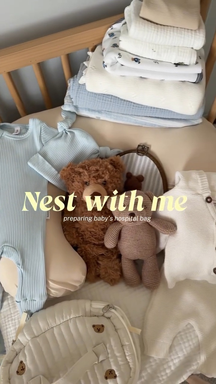 Packing my baby’s hospital bag 🧸🍼Why do I feel like I’m overpacking already 😅 #nesting #babyhospitalbag #thirdtrimester #babyboy #babymusthaves