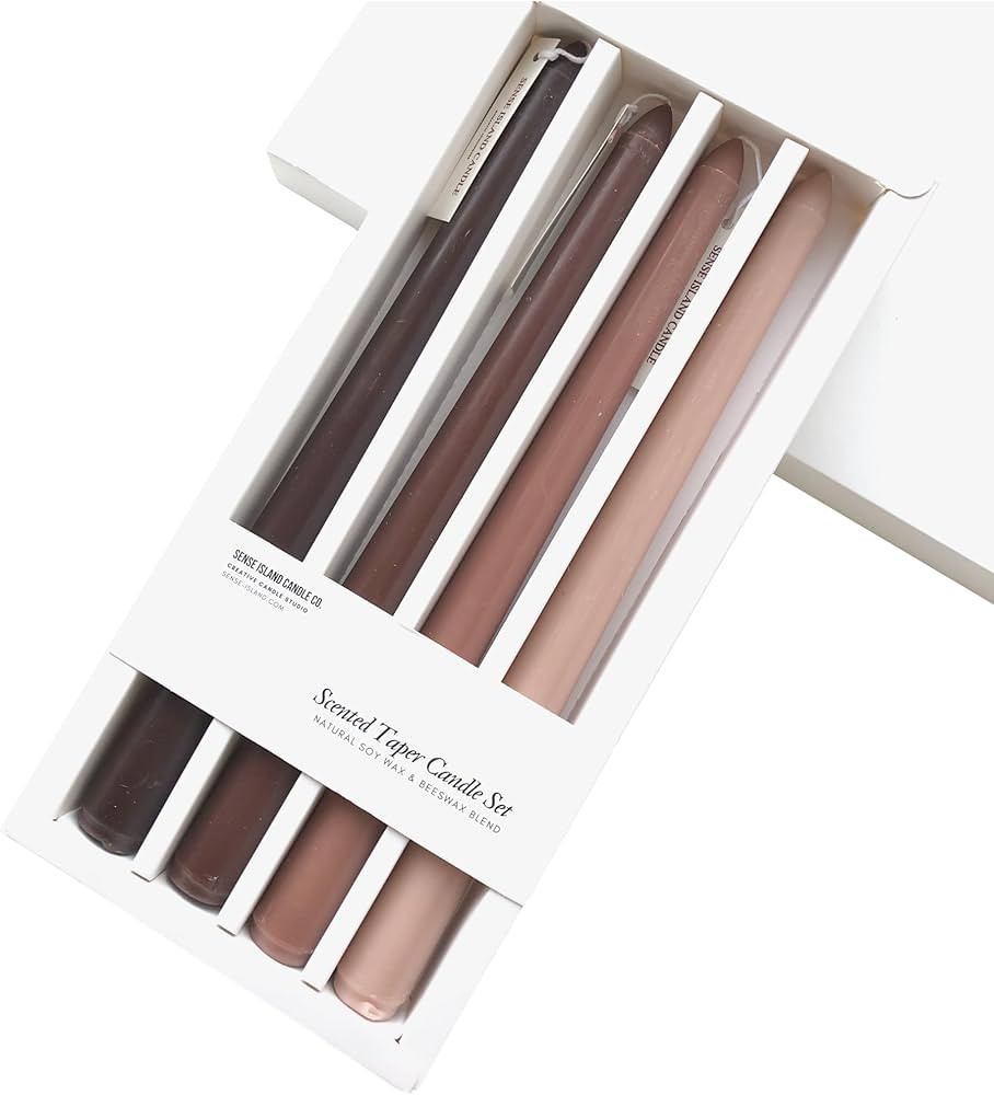 Taper Candles 10'' Brown Beige Ombre Non Toxic Candle Sticks Set of 4 | Mild Coffee Cream Scented... | Amazon (US)