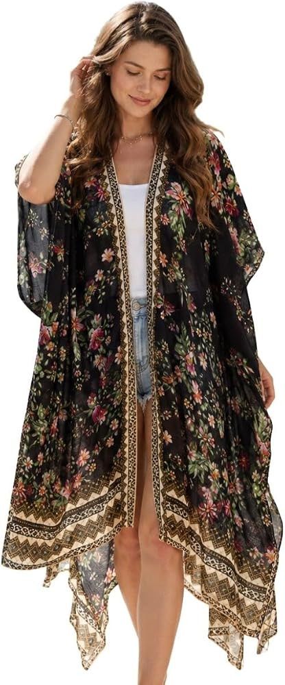 STARWHISPER Beach Kimonos for Women Swimsuit Cover Up Boho Kimono Cardigans 2025 Summer Casual Re... | Amazon (US)