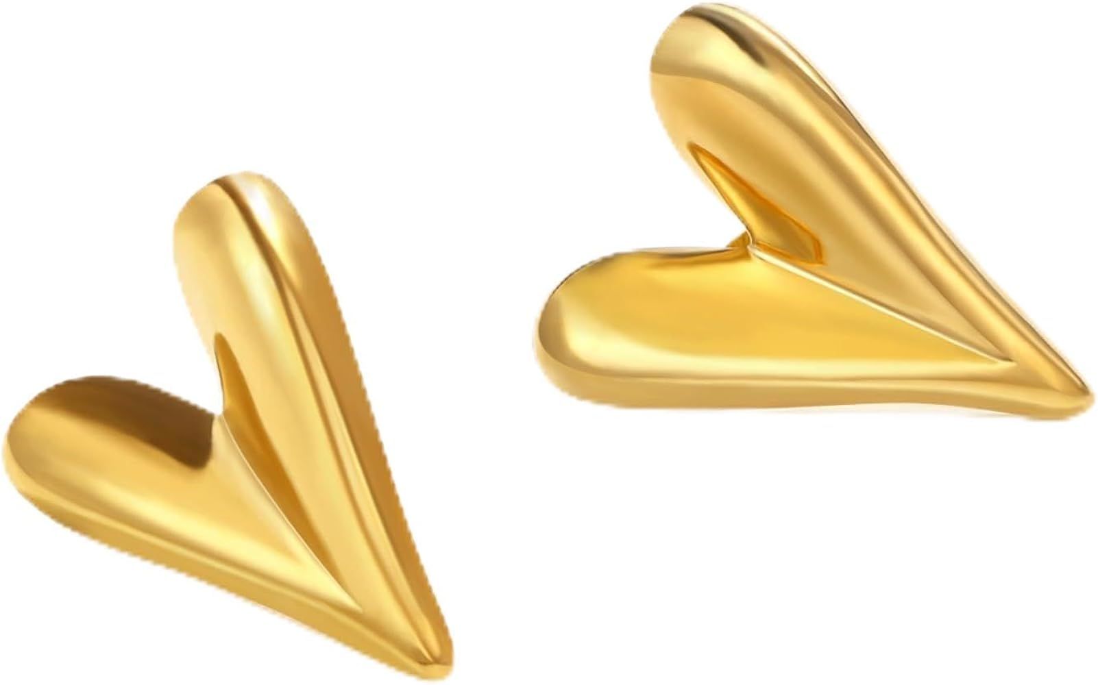 Follome Puffy Heart Earrings 18k Gold Heart Earrings Chunky Heart Earrings Stud Trendy Statement ... | Amazon (US)