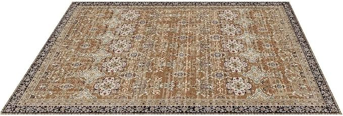 Area Rug 7.5x9.5 ft - Vintage Brown Green Rug, Anti-Skid Washable Rugs, Tear Resistant Floor Mat,... | Amazon (US)