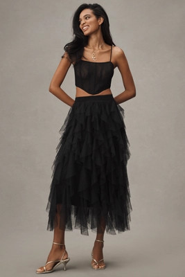The Chéri Ruffled Tulle Midi Skirt by Anthropologie | Anthropologie (US)