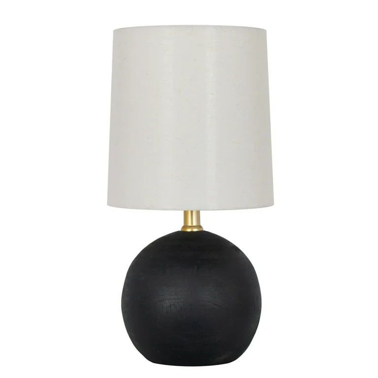 Mainstays 12.5” Mini Black Wood Ball Table Lamp with White Fabric Shade | Walmart (US)