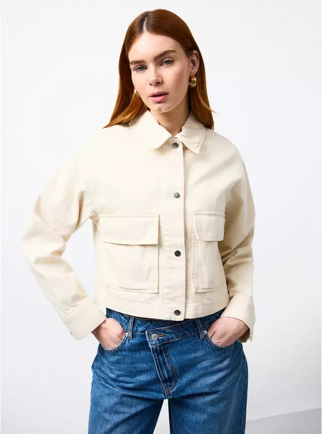 Buy Khaki Boxy Fit Twill Jacket L | Jackets | Tu | Tu Clothing