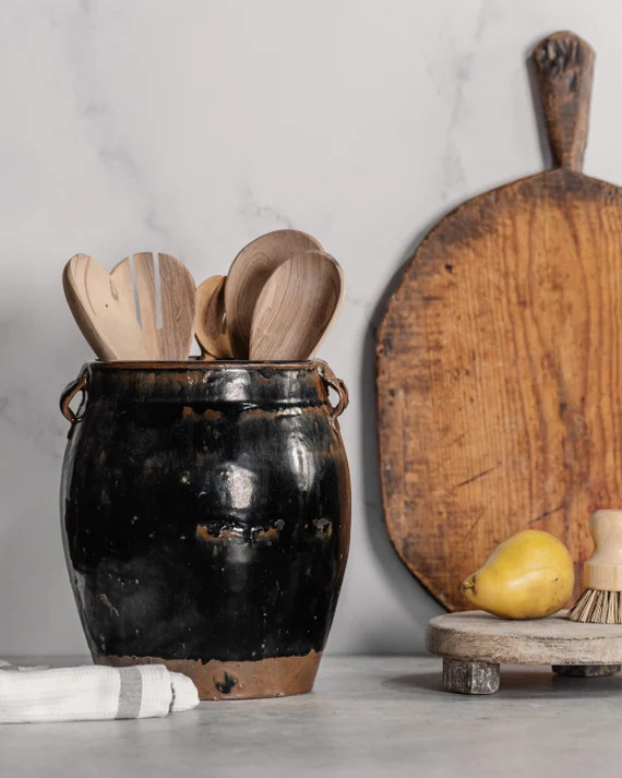 Vintage Tall Glossy Black / Brown Oil Pot (Free Shipping) | Etsy (US)