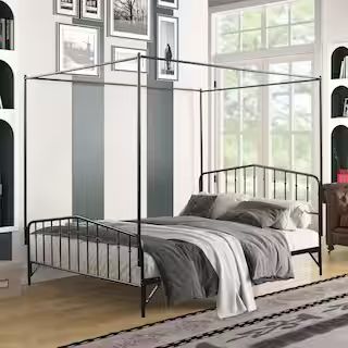 Black Metal Frame Queen Canopy Bed AM914C-85 - The Home Depot | The Home Depot