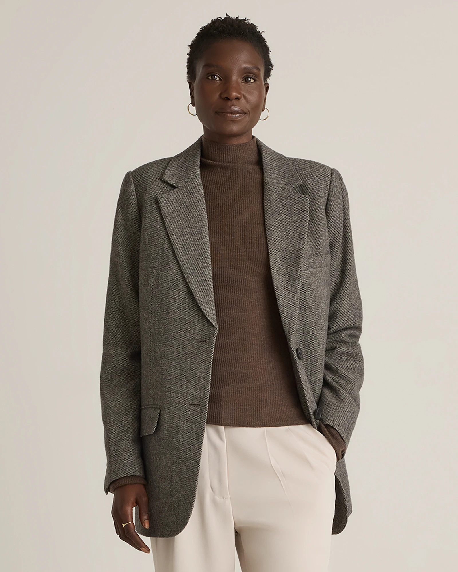 Quince | Women's Italian Wool OverSized Blazer in Textured Brown, Size XL | Quince