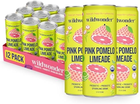Wildwonder Sparkling Probiotic Drink, Pink Pomelo Limeade, Gluten Free, Vegan, Canned Soda with 5... | Amazon (US)