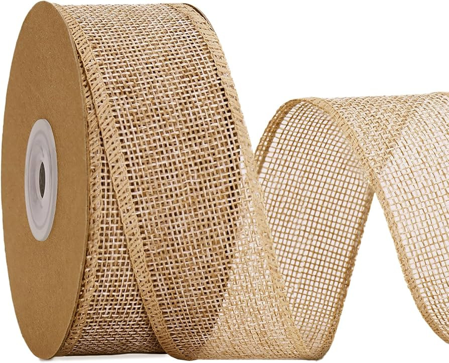 KINGLAKE Natural Burlap Wired Edge Ribbon - 1-1/2 Inch x 11 Yards Jute Ribbon for Gift Wrapping C... | Amazon (US)