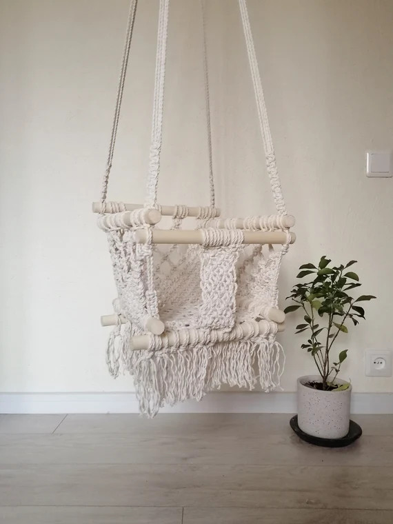 Handmade macrame baby swing, Elegant baby swing, Rustic baby shower gift, Baby room chair, Hangin... | Etsy (US)