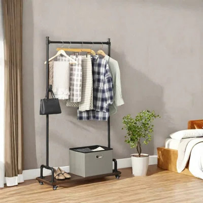 Industrial Pipe Clothing Rack,Clothes Rack On Wheels, Industrial Pipe Style Rolling Garment Rack With Bottom Storage Shelf , Clothes Organizer With St | Wayfair North America