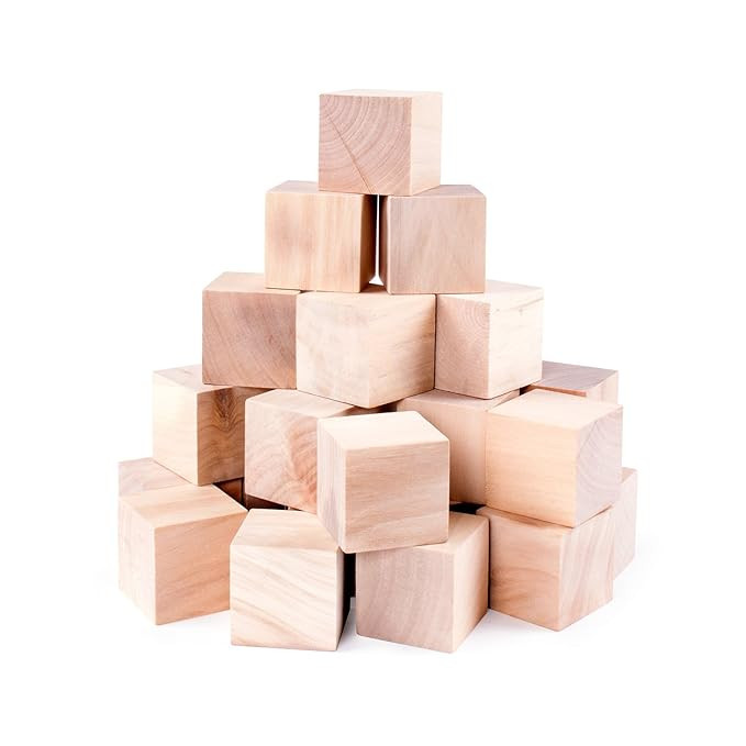 Unfinished Wood Blocks Cubes for Arts & Crafts Toy Projects, Mini Baby Size Puzzle Making Set (24... | Amazon (US)