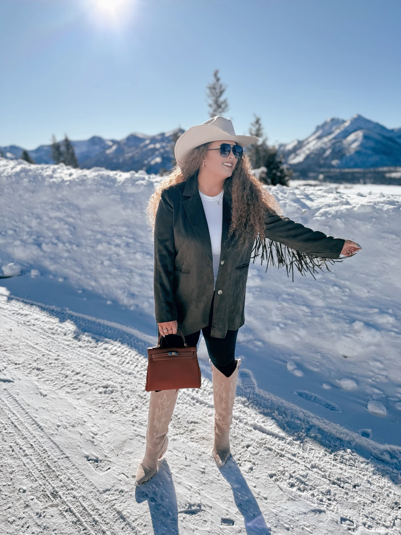 Western vibes, winter layers, and a little fringe moment in the snow 🤠❄️ Everything linked here if you love a cozy western look with a modern twist ✨ western winter outfit | fringe blazer amazon | green fringe blazer | amazon western outfit | cowgirl hat amazon | khaki cowgirl hat | western winter style | snow outfit western | amazon cowgirl outfit | western fashion women | amazon fringe jacket | winter western look | black leggings amazon | white fitted long sleeve amazon | amazon basics outfit | beige cowgirl boots amazon | western boots women | cozy western outfit | winter cowgirl style | amazon fashion western | casual western outfit | cold weather western look 

#LTKdayinmylife #LTKSaleAlert #LTKootd