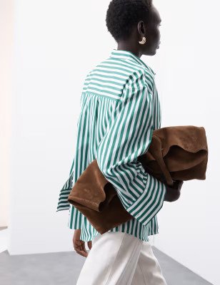 Pure Cotton Striped Collared Relaxed Shirt | Marks and Spencer US