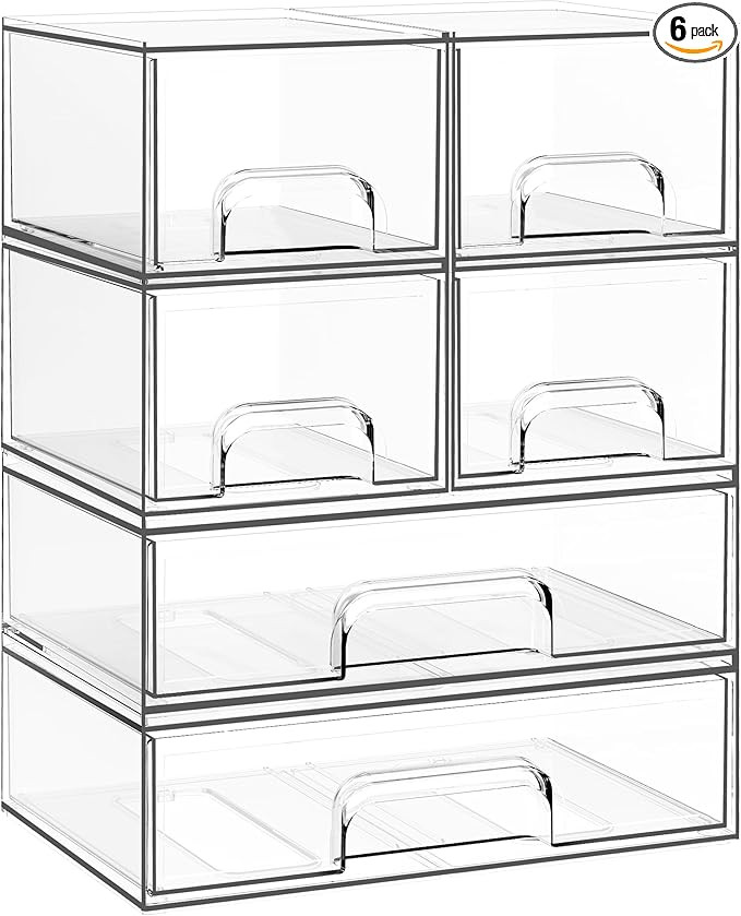 Criusia Stackable Storage Drawers, 6 Pack Clear Plastic Makeup & Bathroom Organizer, Versatile St... | Amazon (US)