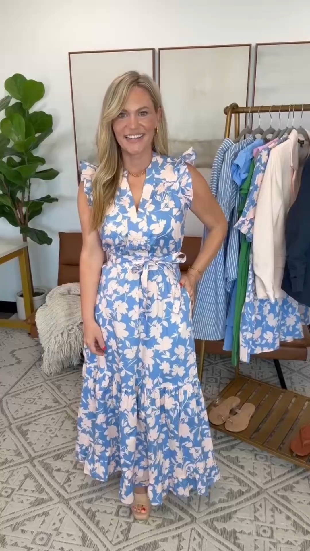 The blush blazer layered over this blue floral @Gibsonlook  maxi dress gives the print a more polished feel while still keeping the outfit soft and feminine. I like the contrast of the structured blazer with the flowy silhouette of the dress because it makes the outfit feel more styled and intentional. The tie waist adds shape without taking away from the movement of the skirt, and the lighter color palette works especially well with neutral heels and gold accessories.

Dress: Small
Blazer: Small
Shoes: 7.5
Bra Size: 34DD
Height: 5’2

gibsonlook  floral maxi dress  blazer outfit  blue floral dress  pink blazer outfit  feminine style  spring outfit  wedding guest dress  shower outfit  brunch outfit  polished style  maxi dress outfit  workwear style  dressy casual outfit  pastel outfit  elevated feminine style  AudrieDollins

#LTKOver40 #LTKWorkwear #LTKootd