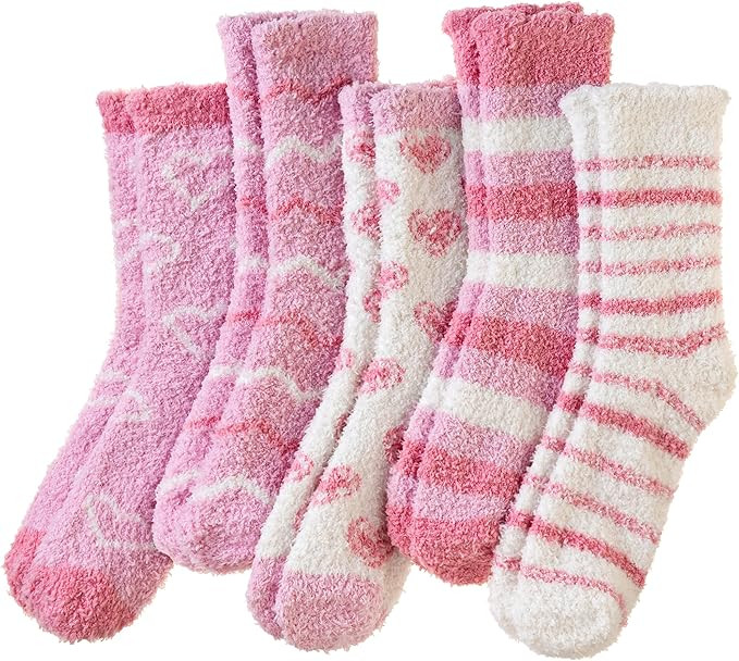 WEVIAS Womens Fuzzy Socks Fluffy Cozy Heart Comfy Winter Thick Warm Pink Plush Fleece Sleep Slipp... | Amazon (US)