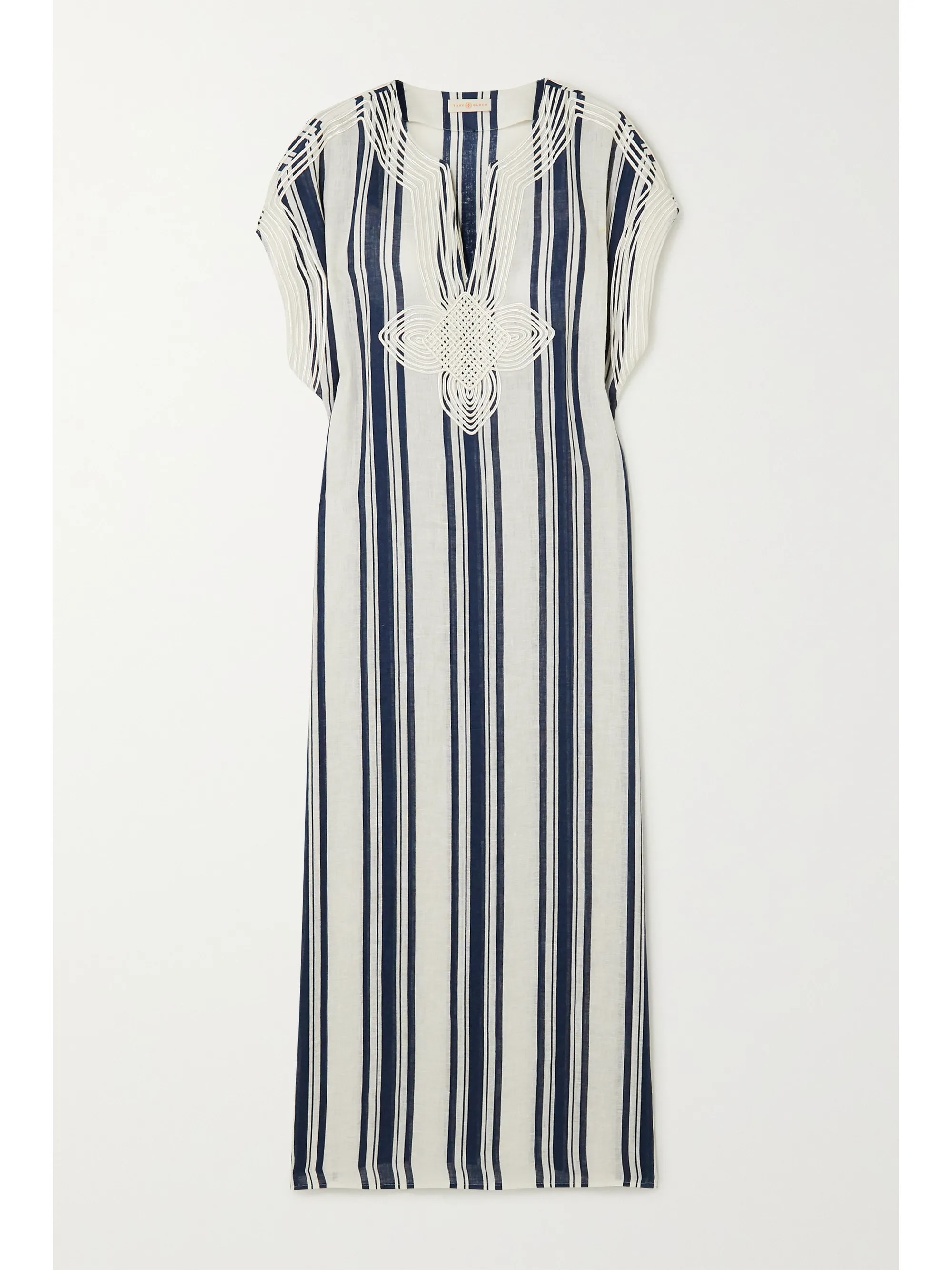 Awning appliquéd striped linen-gauze kaftan | NET-A-PORTER (US)