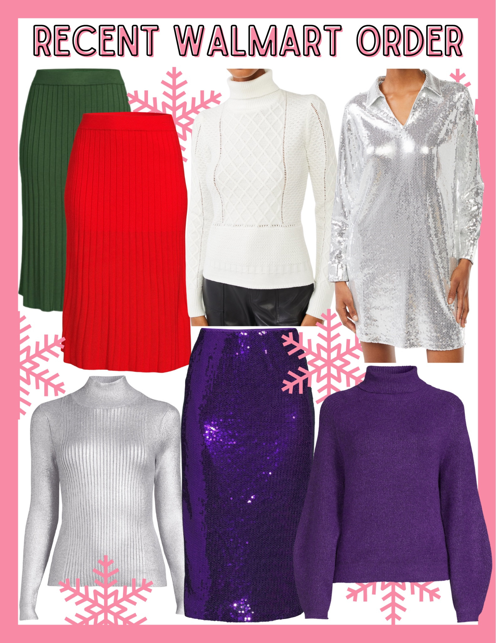 Walmart fashion / holiday dresses / sequin dresses / NYE dresses / red skirt / white turtleneck sweater 

#LTKHoliday #LTKunder50 #LTKSeasonal