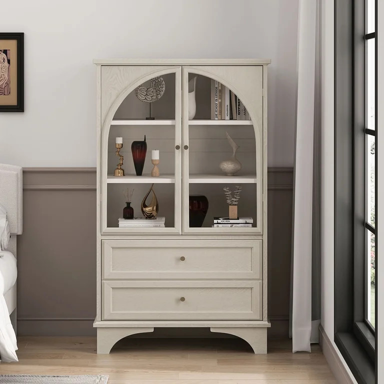 S-HOME 52.17 Inch Glass Door Display Case Storage Cabinet with 2 Drawers and Adjustable Shelf for... | Walmart (US)