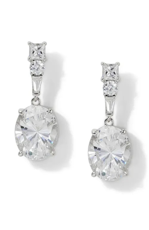 Nadri Delphine Oval Cubic Zironia Drop Earrings in Rhodium at Nordstrom | Nordstrom